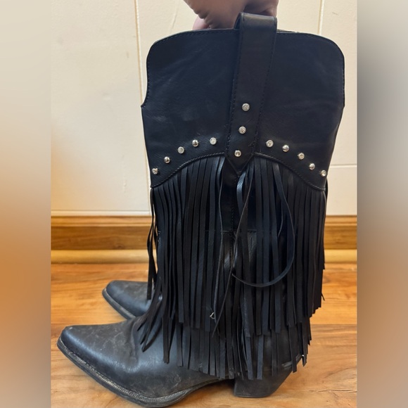 Roper Ladies Oakley Biker Western Boot Fringe Rhinestone Festival Moto Black 8.5 - Picture 5 of 7